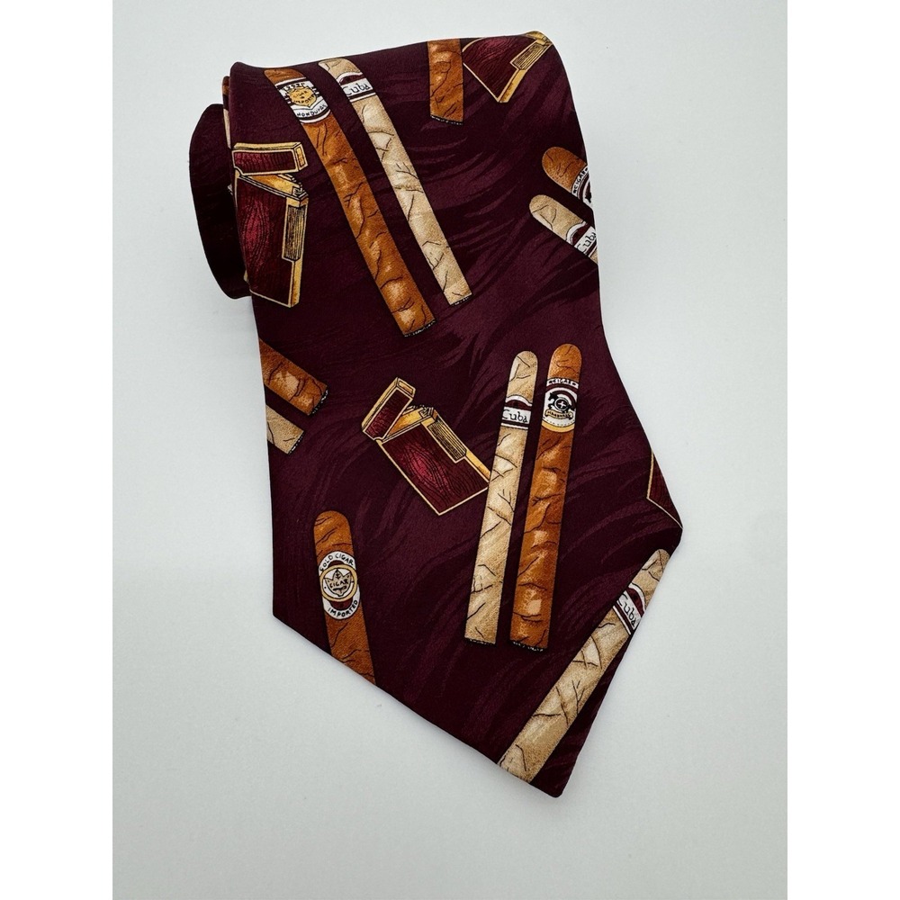 Stafford Silk Tie Burgundy Cigars & Lighter Novelty Necktie‎ Mens Classic